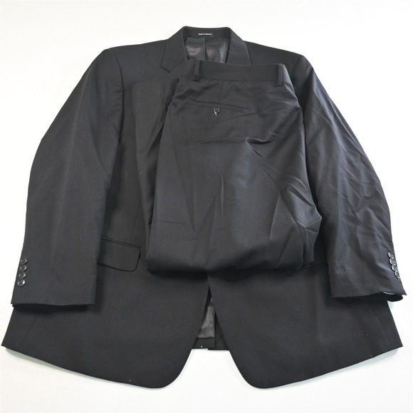 Joseph & Feiss 46R 44x29 Solid Black 100% Wool Mens Jacket Pants Suit